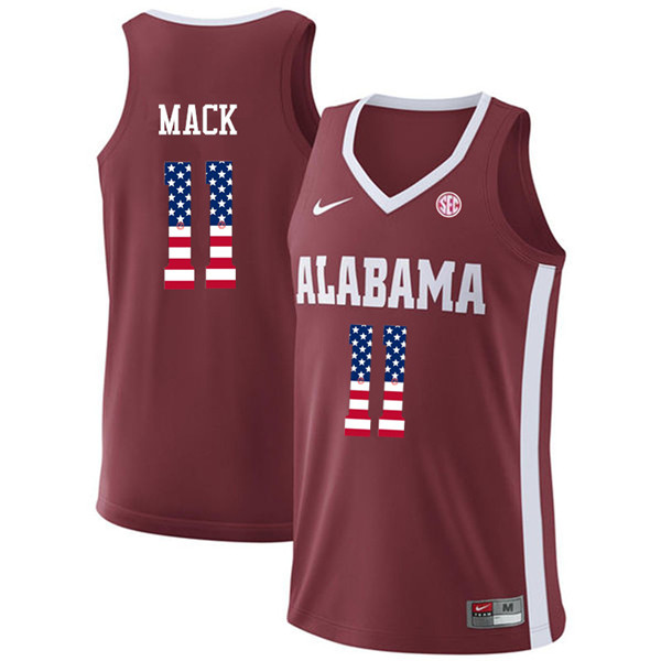 Men #11 Tevin Mack Alabama Crimson Tide USA Flag Fashion College Basketball Jerseys-Crimson